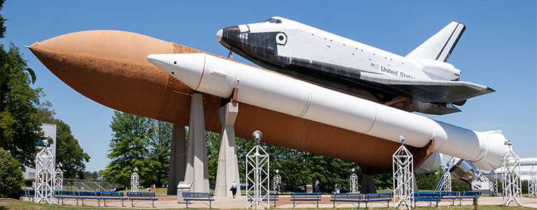The entrance of the U.S. Space and Rocket Center near Huntsville, Alabama.