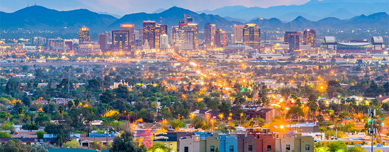 A nighttime skyline of Salt Lake City.