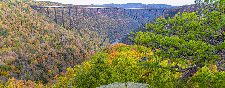 A view of the iconic New River Gorge Bridge.
