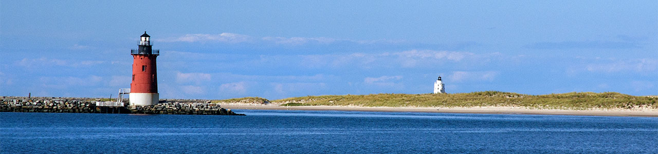 Two lighthouses along the New England coast.