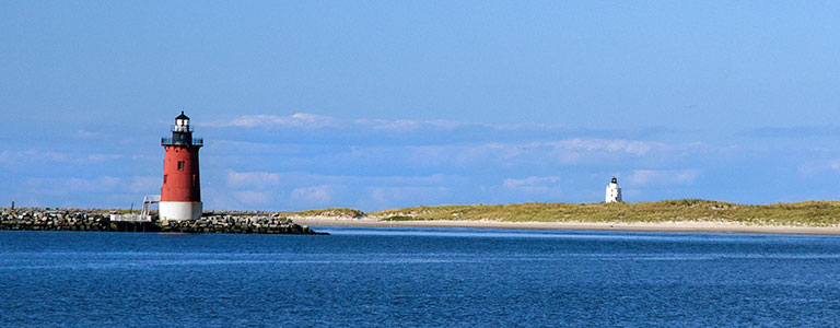 Two lighthouses along the New England coast.