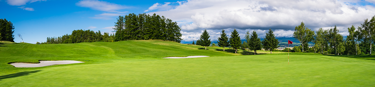 A landscape view of a golf course.