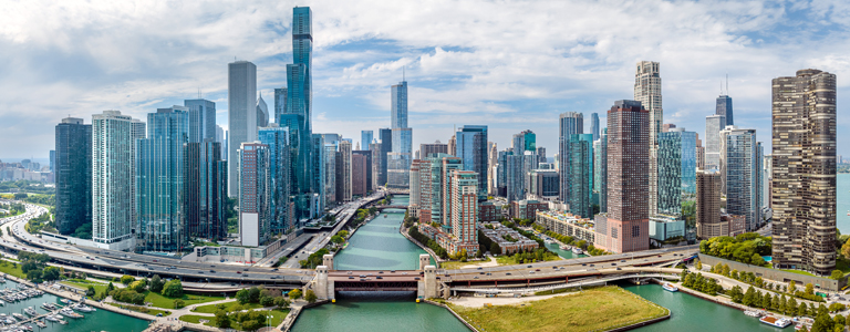A view of the Chicago skyline.