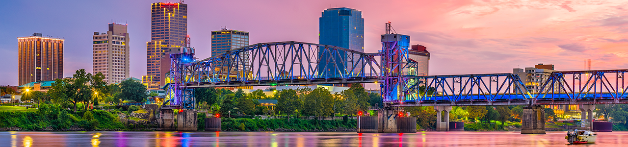 The Little Rock skyline at sunset.