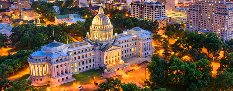 An aerial view of the Capitol building.