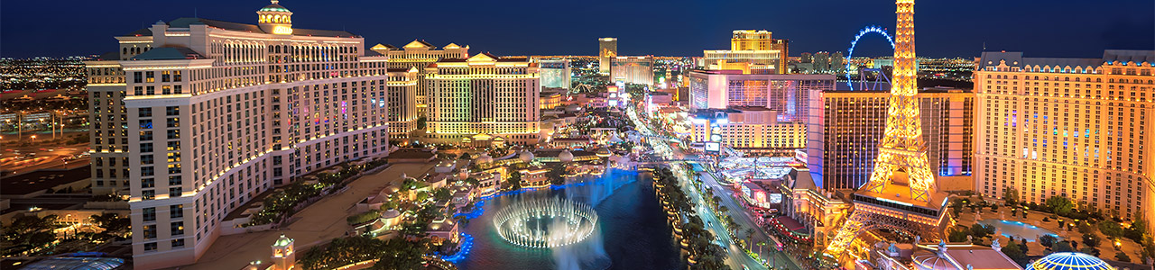 The Las Vegas strip as seen from the upper floors of a casino.