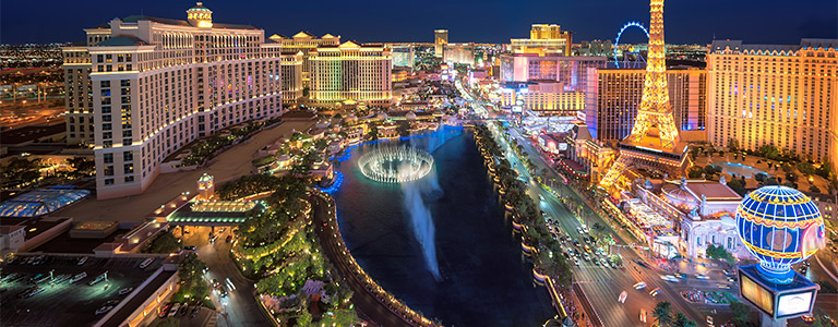 The Las Vegas strip as seen from the upper floors of a casino.