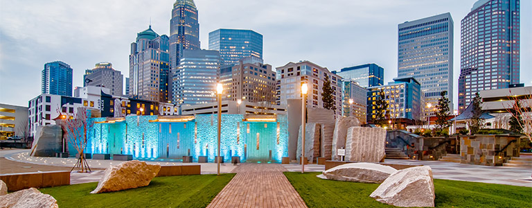 A parkside view of downtown Charlotte.