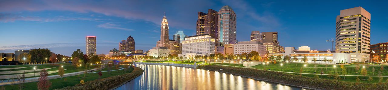 A nighttime view of downtown Columbus, Ohio.