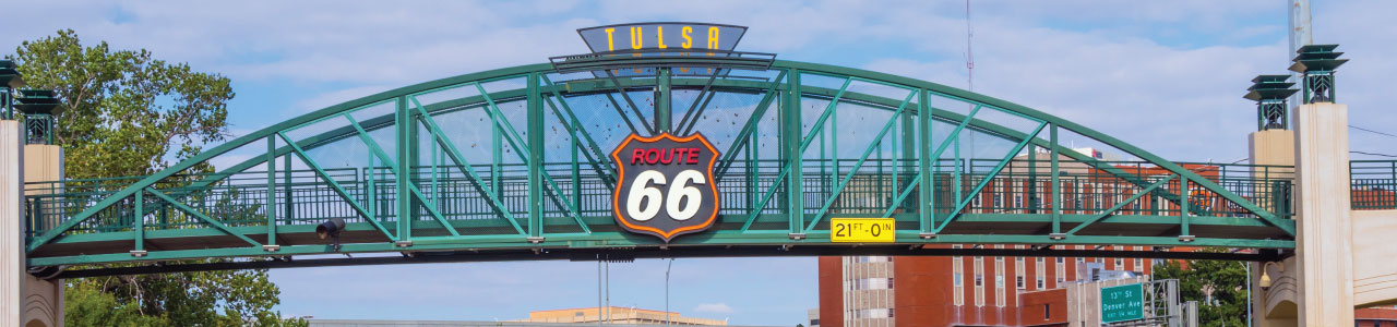 The historic Route 66 pedestrian bridge at as you enter Tulsa, Oklahoma.