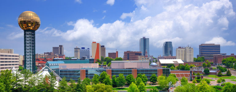 A daytime view of the Knoxville skyline.