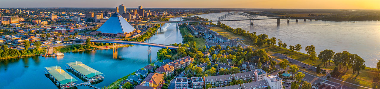 A daytime view of the Memphis skyline.