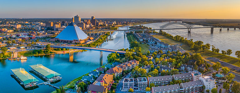 A daytime view of the Memphis skyline.