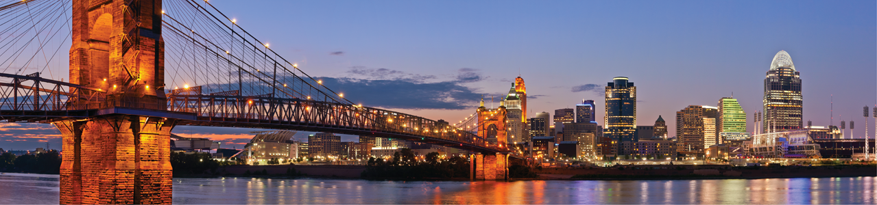 A nighttime view of downtown Cincinnati, Ohio.